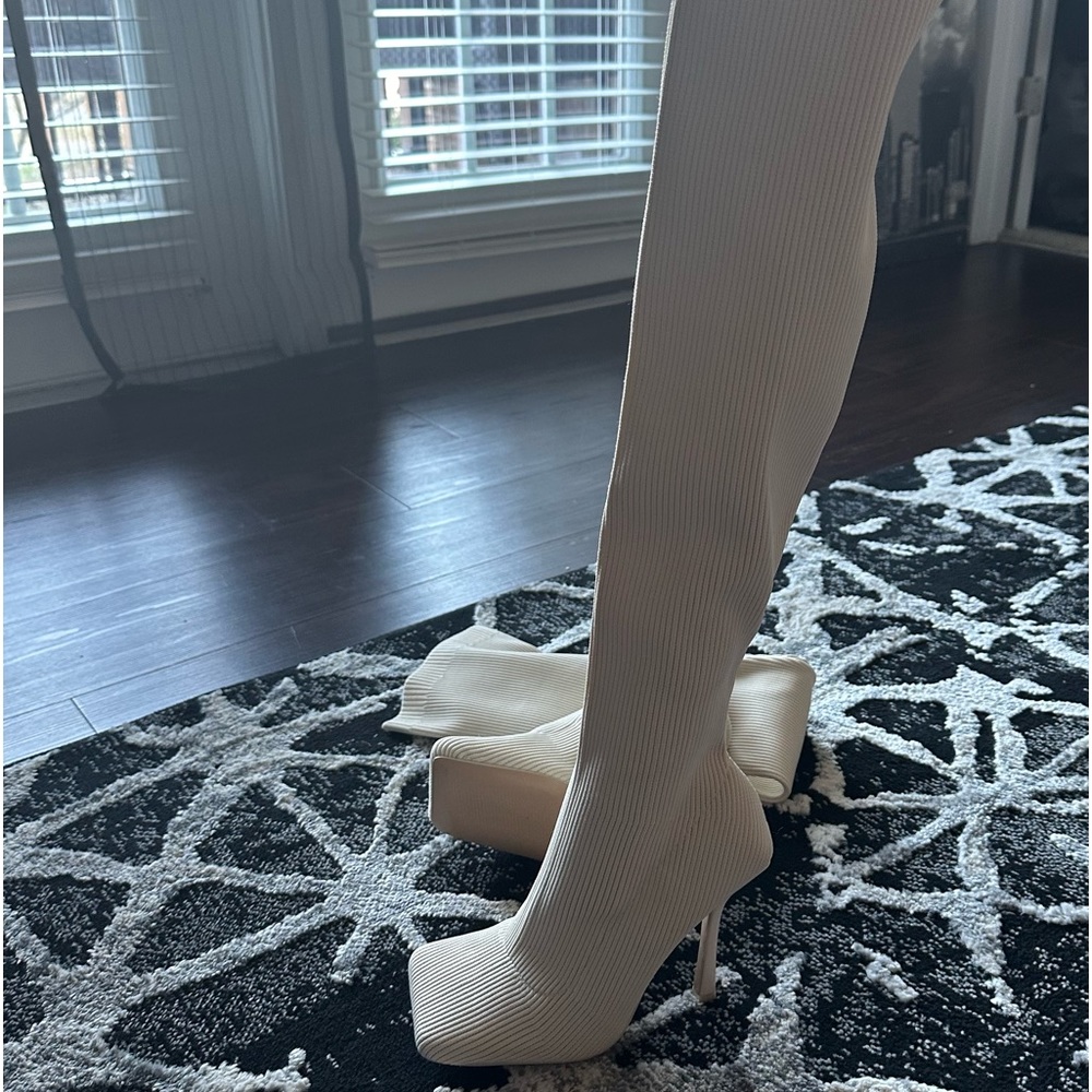 🆕Thigh high cream stretch boot